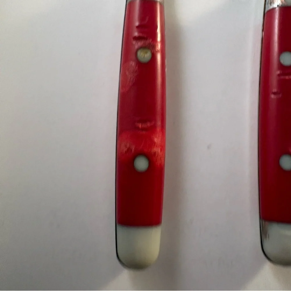 10 Red Riveted Plastic‎ Handle Stainless Flatware Spoons Forks Knife